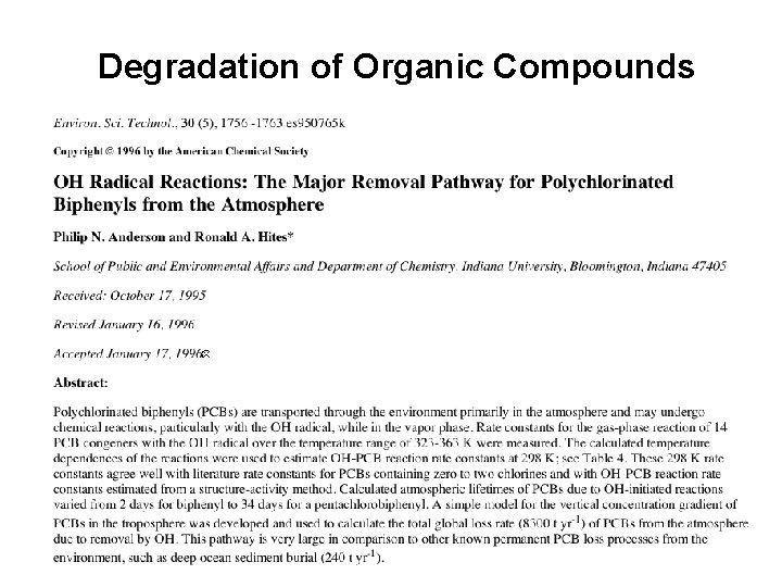 Degradation of Organic Compounds 