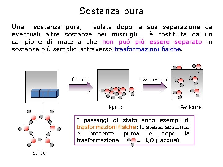 Sostanza pura Una sostanza pura, isolata dopo la sua separazione da eventuali altre sostanze