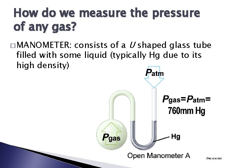How do we measure the pressure of any gas? consists of a U shaped