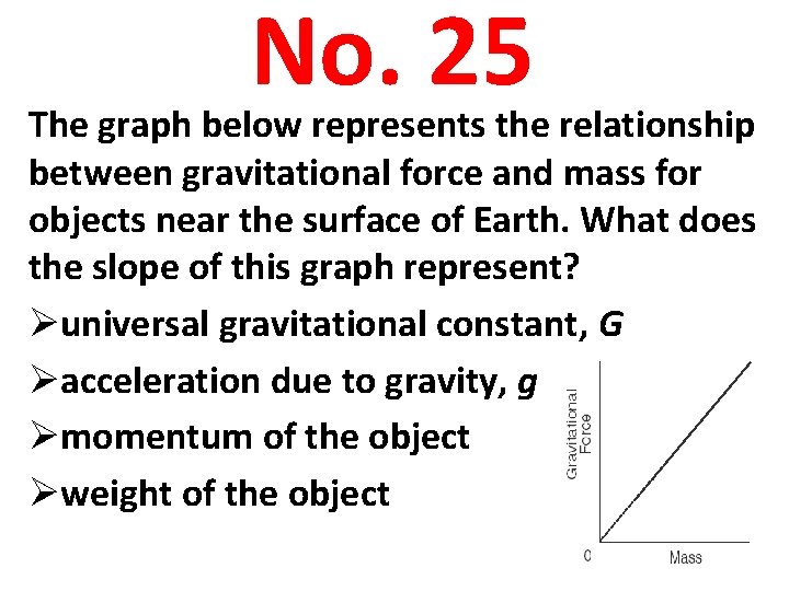 No. 25 The graph below represents the relationship between gravitational force and mass for