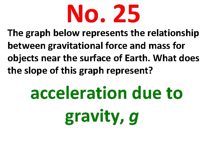 No. 25 The graph below represents the relationship between gravitational force and mass for
