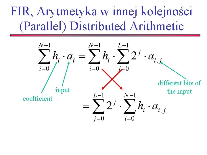 FIR, Arytmetyka w innej kolejności (Parallel) Distributed Arithmetic input coefficient different bits of the