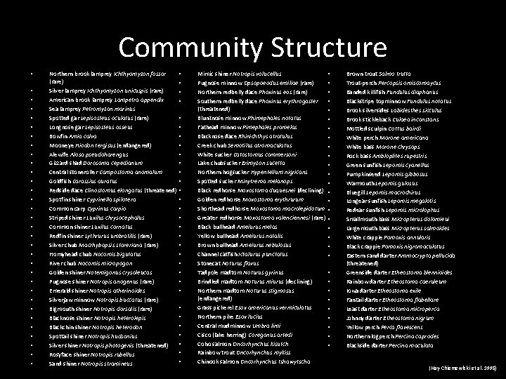 Community Structure • • • • • • • • Northern brook lamprey Ichthyomyzon
