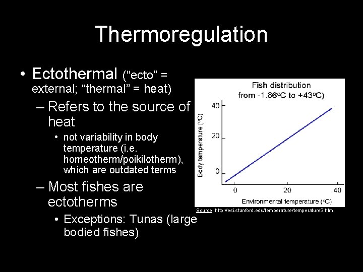 Thermoregulation • Ectothermal (“ecto” = external; “thermal” = heat) – Refers to the source