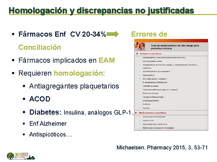 Homologación y discrepancias no justificadas § Fármacos Enf CV 20 -34% Errores de Conciliación