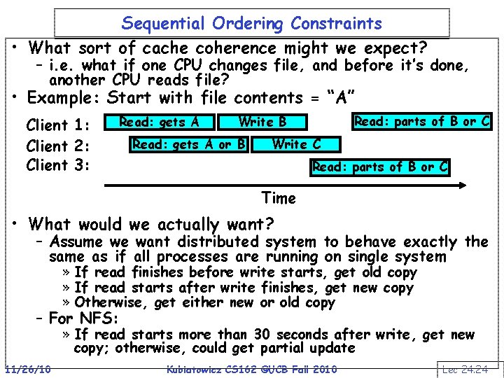 Sequential Ordering Constraints • What sort of cache coherence might we expect? – i.