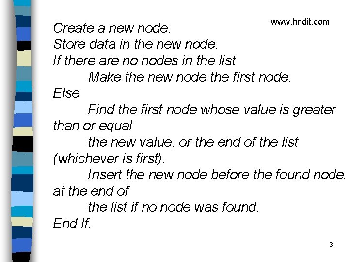 www. hndit. com Create a new node. Store data in the new node. If