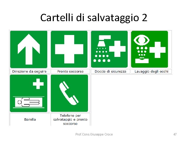 Cartelli di salvataggio 2 Prof. Cons. Giuseppe Croce 47 