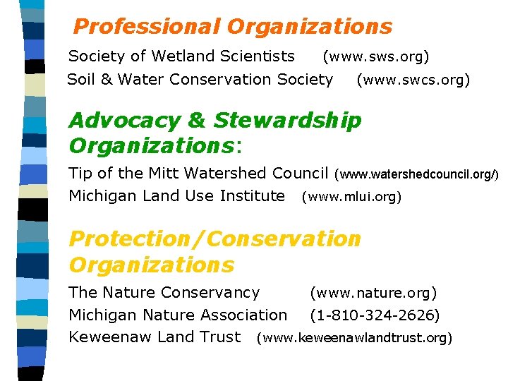 Professional Organizations Society of Wetland Scientists (www. sws. org) Soil & Water Conservation Society