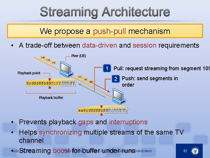 Streaming Architecture We propose a push-pull mechanism • A trade-off between data-driven and session