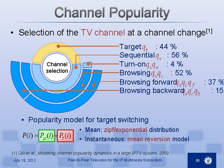 Channel Popularity • Selection of the TV channel at a channel change[1] Channel selection