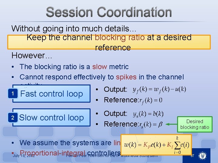 Session Coordination Without going into much details… Keep the channel blocking ratio at a