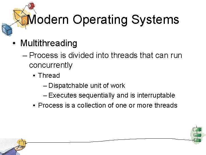 Modern Operating Systems • Multithreading – Process is divided into threads that can run