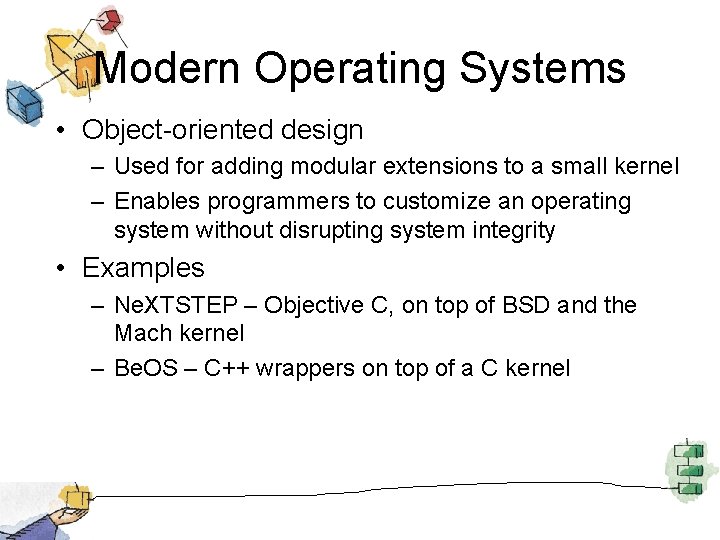 Modern Operating Systems • Object-oriented design – Used for adding modular extensions to a