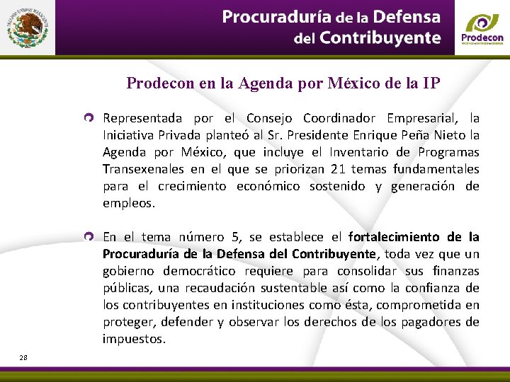 Prodecon en la Agenda por México de la IP Representada por el Consejo Coordinador