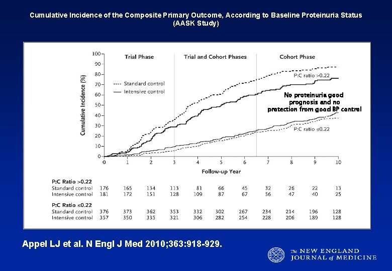Cumulative Incidence of the Composite Primary Outcome, According to Baseline Proteinuria Status (AASK Study)