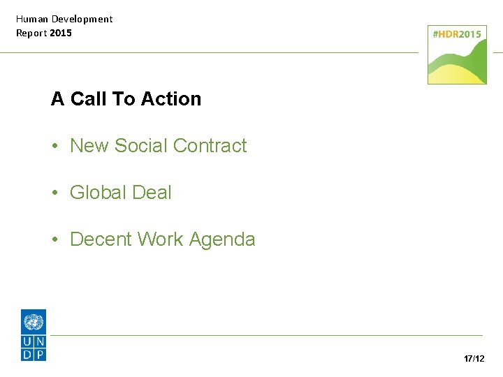 Human Development Report 2015 A Call To Action • New Social Contract • Global