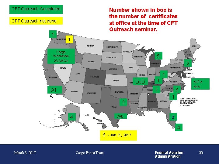 CFT Outreach Completed Number shown in box is the number of certificates at office