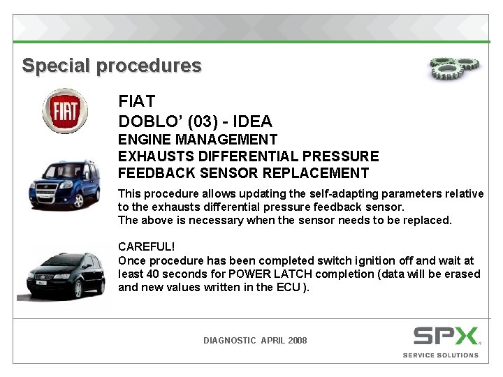 Special procedures FIAT DOBLO’ (03) - IDEA ENGINE MANAGEMENT EXHAUSTS DIFFERENTIAL PRESSURE FEEDBACK SENSOR