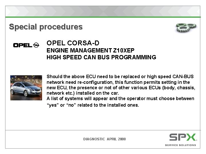  Special procedures OPEL CORSA-D ENGINE MANAGEMENT Z 10 XEP HIGH SPEED CAN BUS