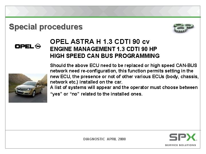Special procedures OPEL ASTRA H 1. 3 CDTI 90 cv ENGINE MANAGEMENT 1. 3