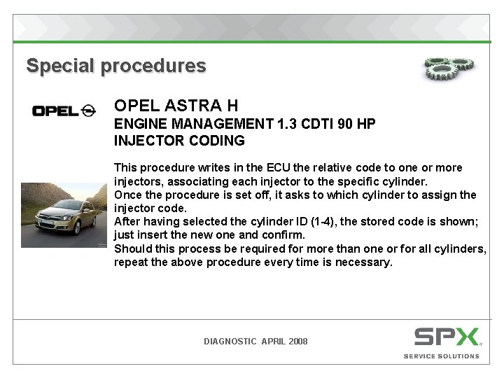  Special procedures OPEL ASTRA H ENGINE MANAGEMENT 1. 3 CDTI 90 HP INJECTOR
