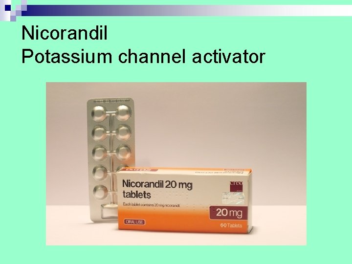 Nicorandil Potassium channel activator Nicorandil Potassium channel activator