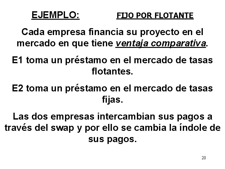 EJEMPLO: FIJO POR FLOTANTE Cada empresa financia su proyecto en el mercado en que