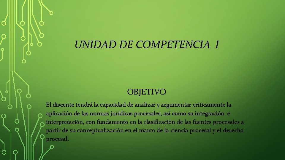 UNIDAD DE COMPETENCIA I OBJETIVO El discente tendrá la capacidad de analizar y argumentar