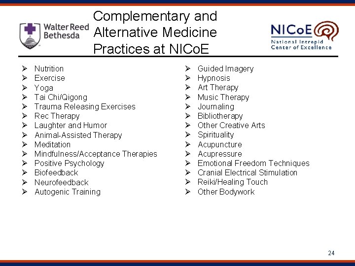 Complementary and Alternative Medicine Practices at NICo. E Ø Ø Ø Ø Nutrition Exercise