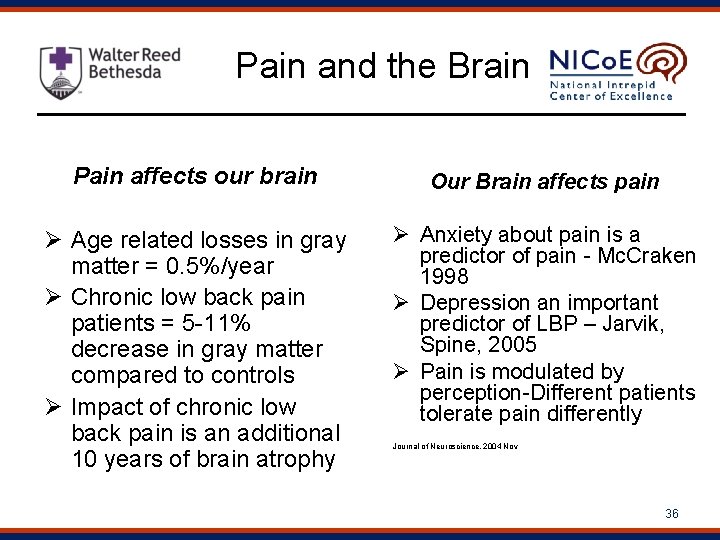 Pain and the Brain Pain affects our brain Our Brain affects pain Ø Age