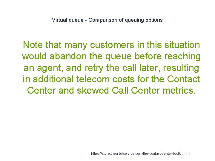 Virtual queue - Comparison of queuing options 1 Note that many customers in this