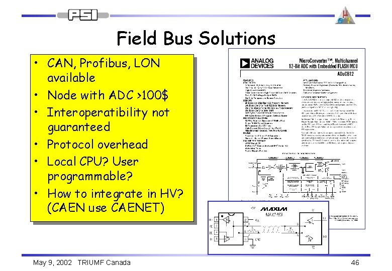 Field Bus Solutions • CAN, Profibus, LON available • Node with ADC >100$ •