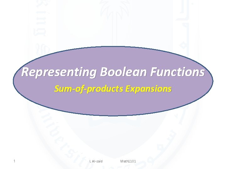 Representing Boolean Functions Sum-of-products Expansions 1 L Al-zaid Math 1101 