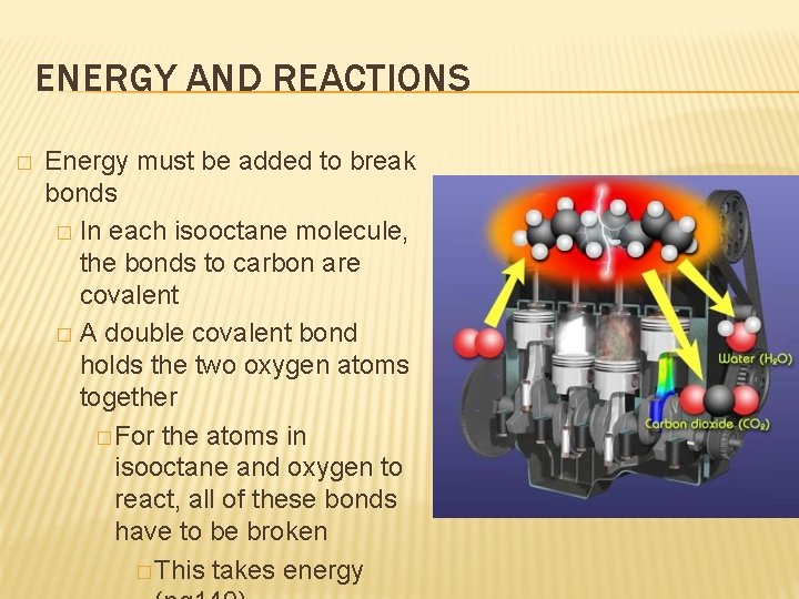 ENERGY AND REACTIONS � Energy must be added to break bonds � In each