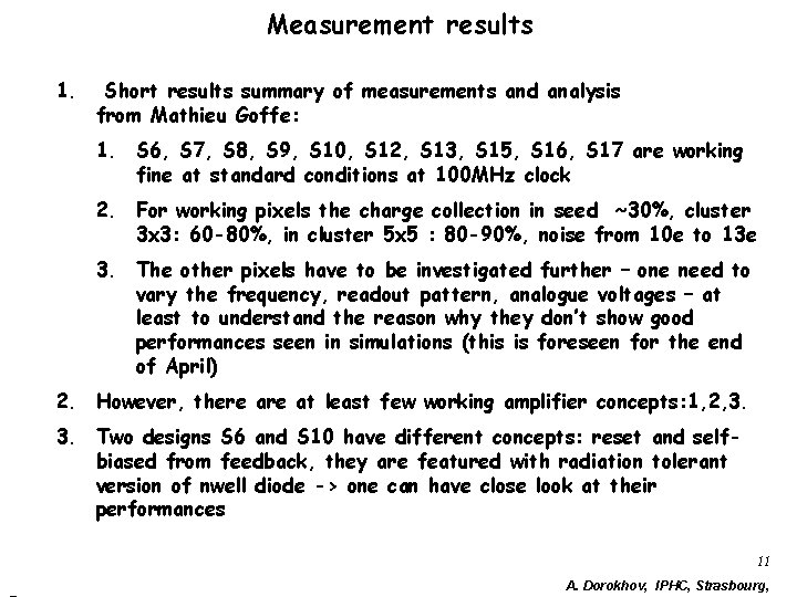 Measurement results 1. Short results summary of measurements and analysis from Mathieu Goffe: 1. Measurement results 1. Short results summary of measurements and analysis from Mathieu Goffe: 1.