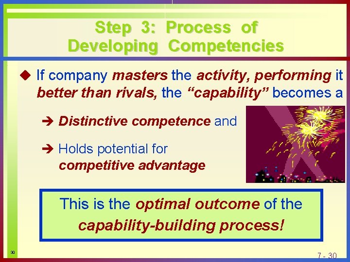 Step 3: Process of Developing Competencies u If company masters the activity, performing it