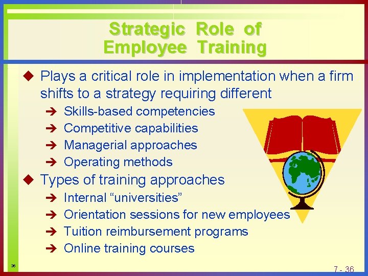 Strategic Role of Employee Training u Plays a critical role in implementation when a