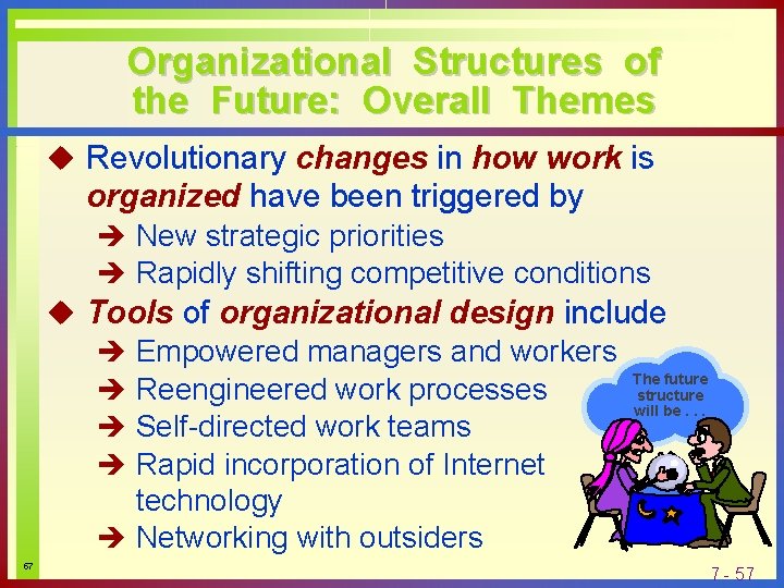 Organizational Structures of the Future: Overall Themes u Revolutionary changes in how work is Organizational Structures of the Future: Overall Themes u Revolutionary changes in how work is