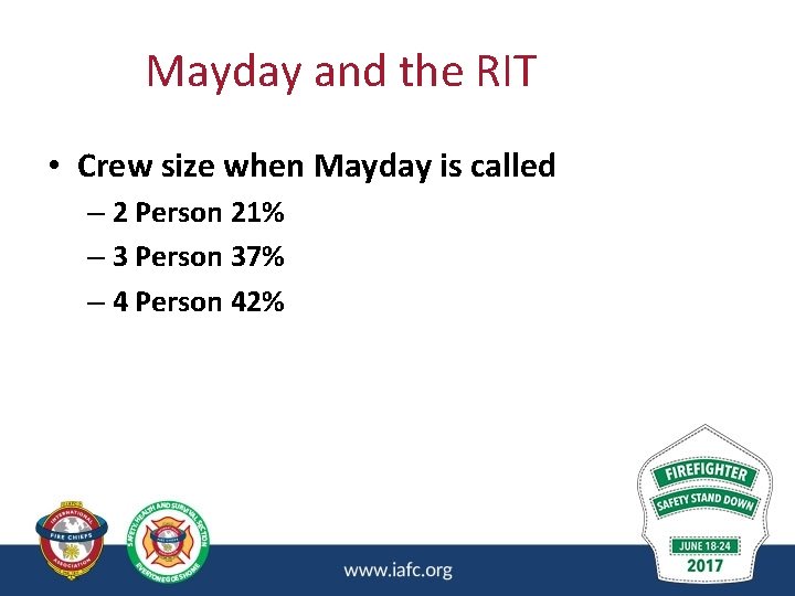 Mayday and the RIT • Crew size when Mayday is called – 2 Person Mayday and the RIT • Crew size when Mayday is called – 2 Person