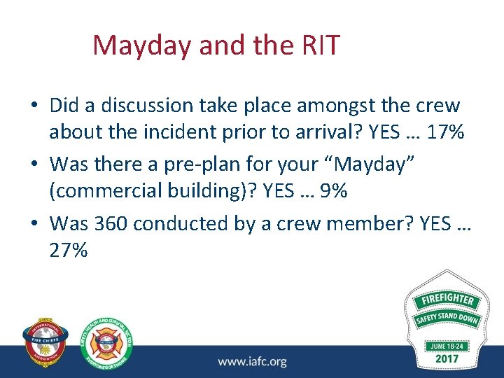 Mayday and the RIT • Did a discussion take place amongst the crew about Mayday and the RIT • Did a discussion take place amongst the crew about