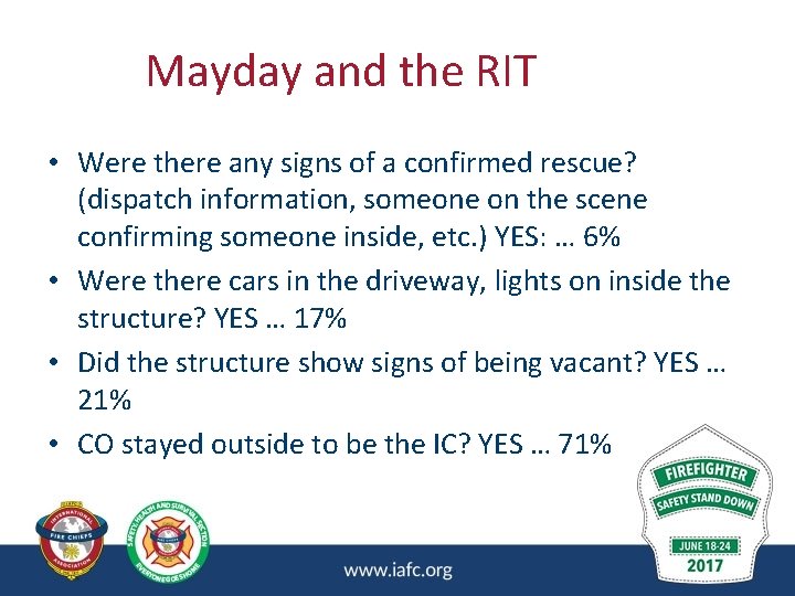 Mayday and the RIT • Were there any signs of a confirmed rescue? (dispatch Mayday and the RIT • Were there any signs of a confirmed rescue? (dispatch