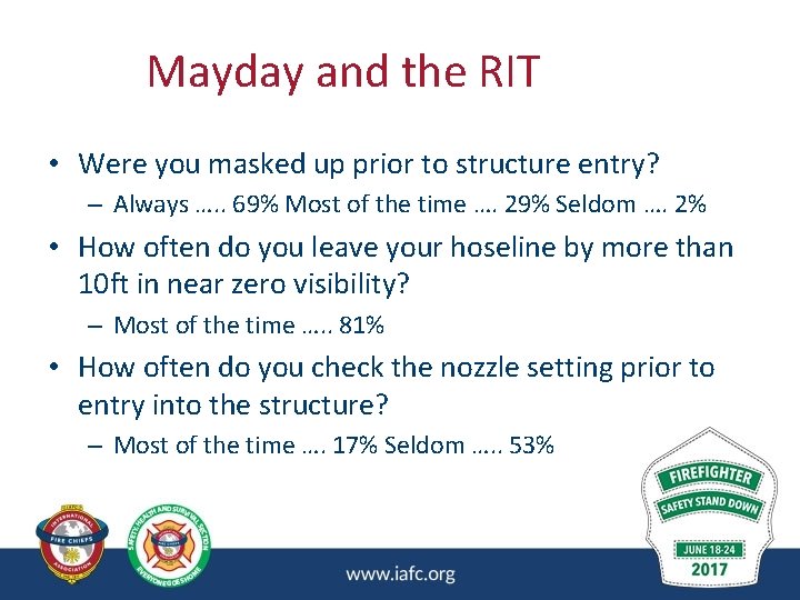 Mayday and the RIT • Were you masked up prior to structure entry? – Mayday and the RIT • Were you masked up prior to structure entry? –