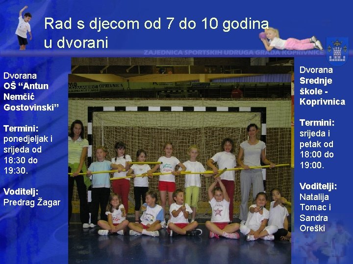 Rad s djecom od 7 do 10 godina u dvorani Dvorana OŠ “Antun Nemčić