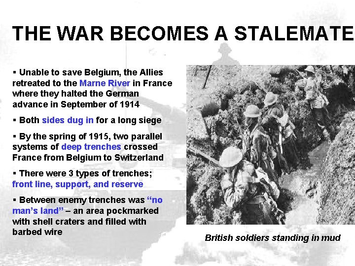 THE WAR BECOMES A STALEMATE § Unable to save Belgium, the Allies retreated to