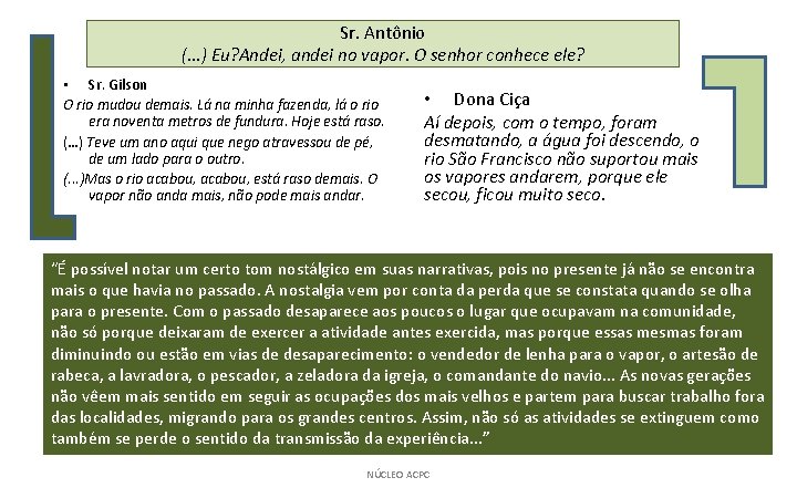 Sr. Antônio (. . . ) Eu? Andei, andei no vapor. O senhor conhece