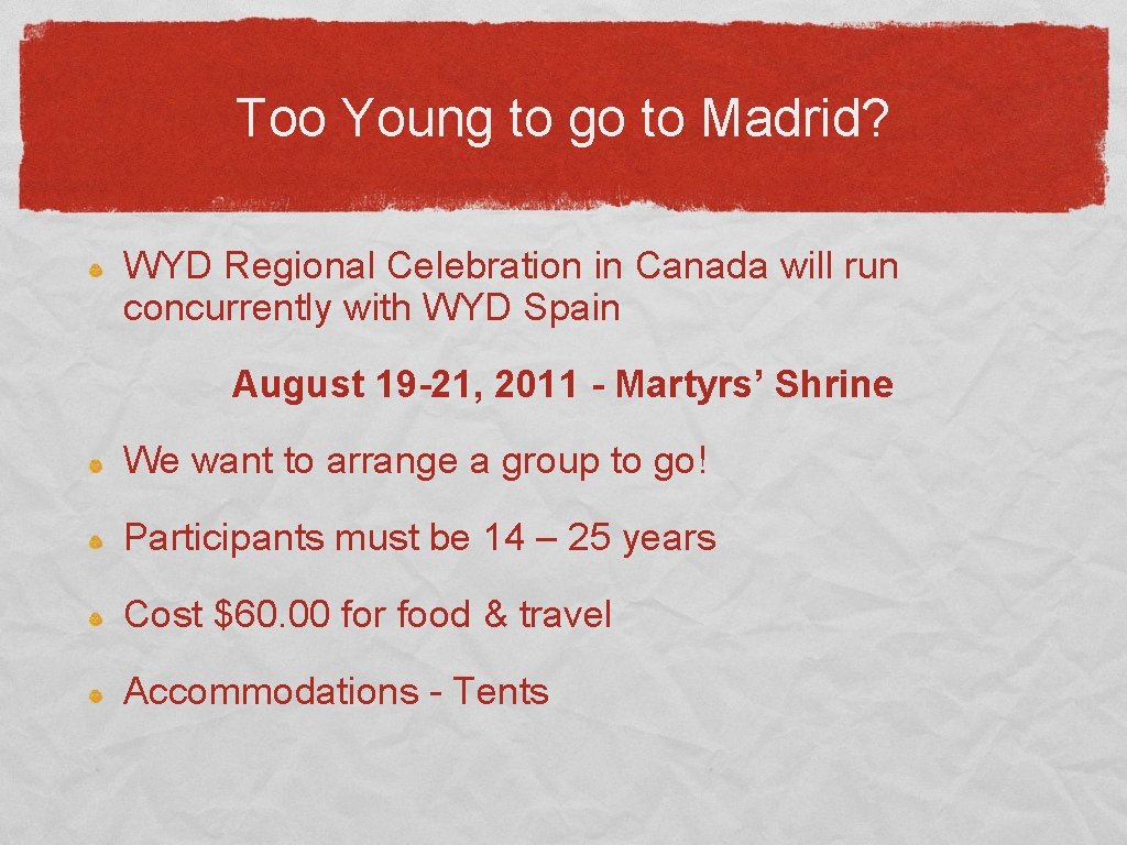 Too Young to go to Madrid? WYD Regional Celebration in Canada will run concurrently