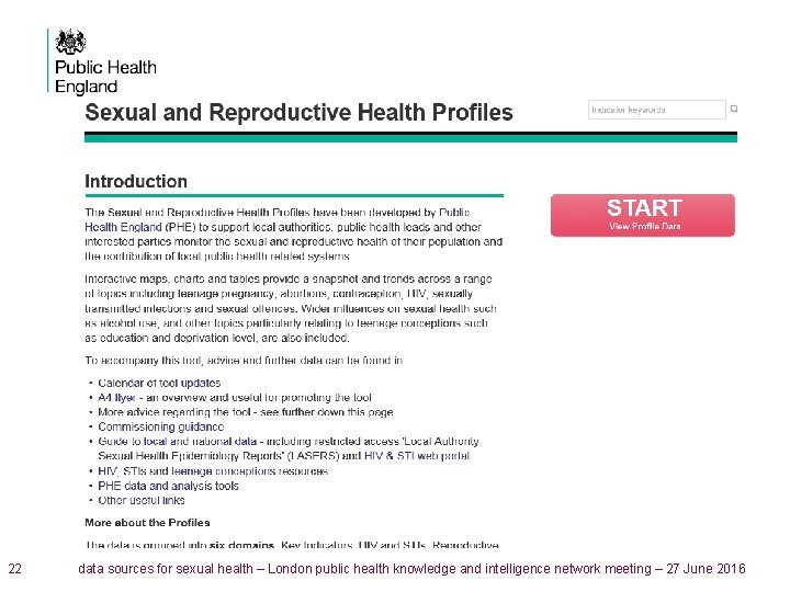 22 data sources for sexual health – London public health knowledge and intelligence network