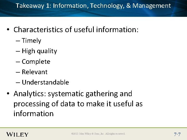 Takeaway Information, Technology, & Management Place Slide 1: Title Text Here • Characteristics of