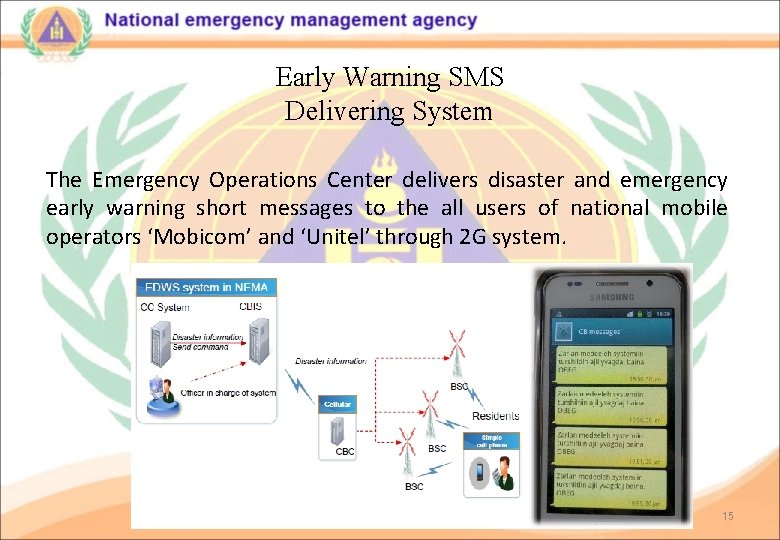 Early Warning SMS Delivering System The Emergency Operations Center delivers disaster and emergency early